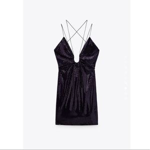 ZARA NEW RING DETAIL SHINY DRESS PURPLE SIZE L